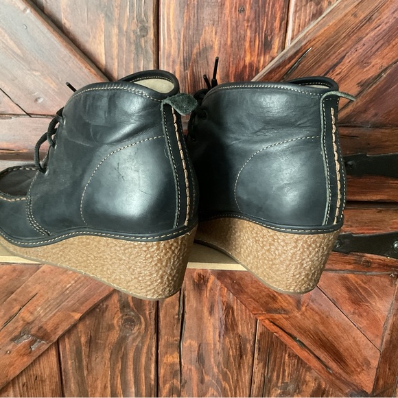 Olukai Wali Wedge Leather Ankle Boots US 8.5 39 Womens Navy Lace-Up - Picture 2 of 6